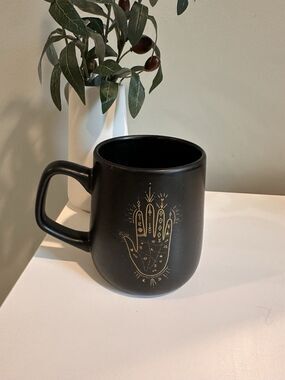 Prima Design Corinne Lent Palmistry Mug Matte Black Gold Celestial Hamsa 18oz